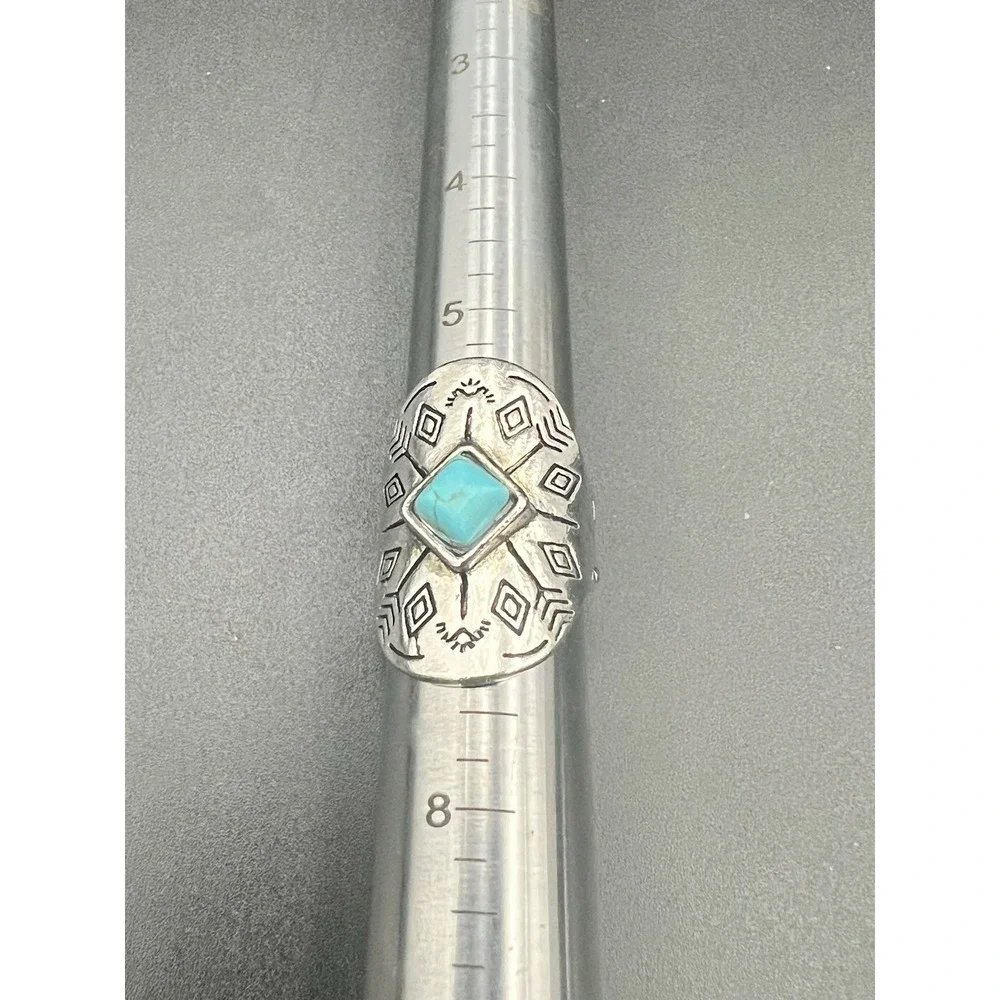 Vintage Southwestern Faux Turquoise Silver Tone Statement Ring Size 6.5 Western